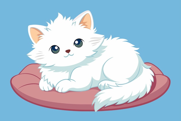 Fluffy white kitten cuddled up on a pillow vector