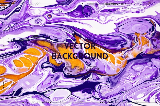 Fluid art texture abstract backdrop with iridescent paint effect liquid acrylic picture with flows and splashes mixed paints for website background violet white and golden overflowing colors