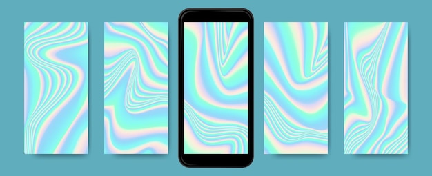 Fluid backgrounds set vector holographic template set for scree