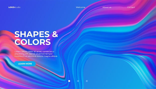 Fluid colorful shape on blue background. vector illustration. landing page or presentation template.