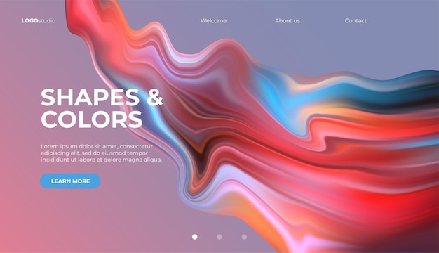 Fluid colorful shape on gradient background. Vector Landing page or presentation template