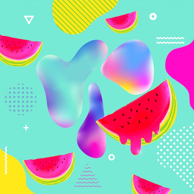 Vector fluid multicolored background with watermelon