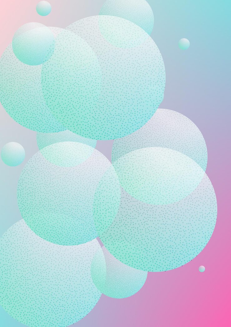 Vector fluid poster with round shapes and halftone dots texture. gradient circles on holographic background. modern template for covers, banners, flyers, presentations. minimal fluid poster in neon colors.