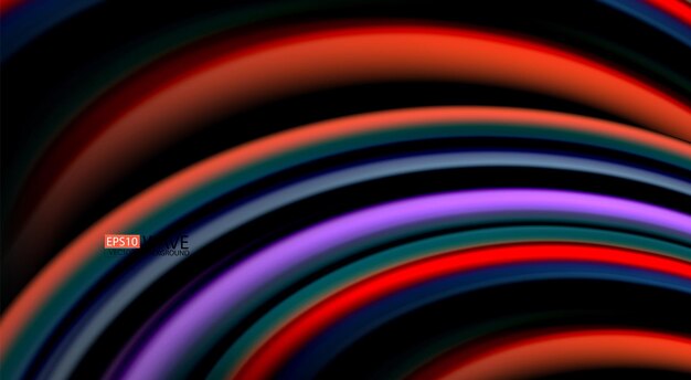 Fluid rainbow colors on black background vector wave lines and swirls artistic illustration for presentation app wallpaper banner or poster