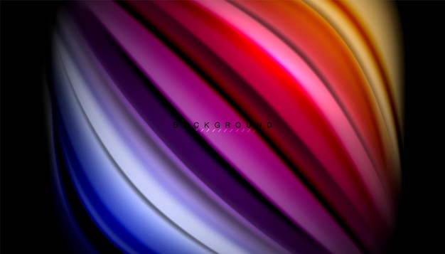 Vector fluid wavy multicolored lines on black vector background dynamic motion pattern