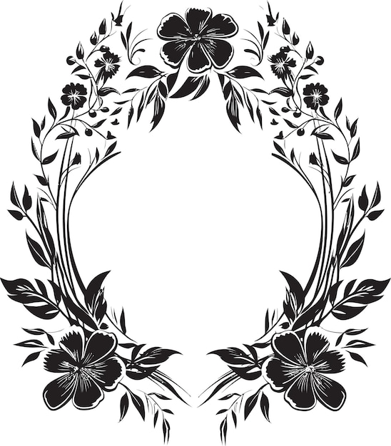 Fluisterende bloei Bloeit Zwart Bloem Icon Regal Petal Frame Decoratief Zwart Vector Frame