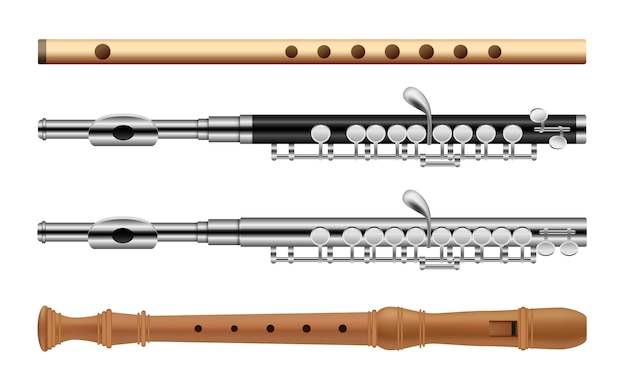 Vector fluit muziekinstrument pictogrammen instellen