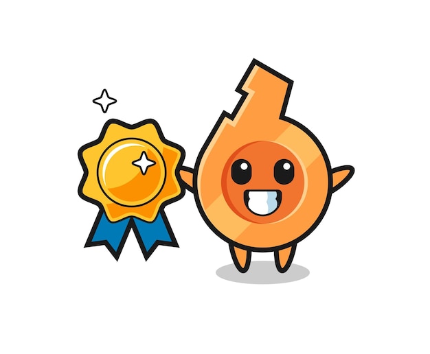 Fluitje mascotte illustratie met een gouden badge, schattig ontwerp