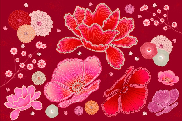 Fluorescerend roze en fuchsia bloemenontwerpelement