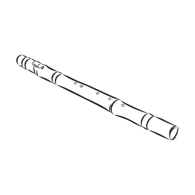 Flute illustration, drawing, engraving, ink, line art, vector