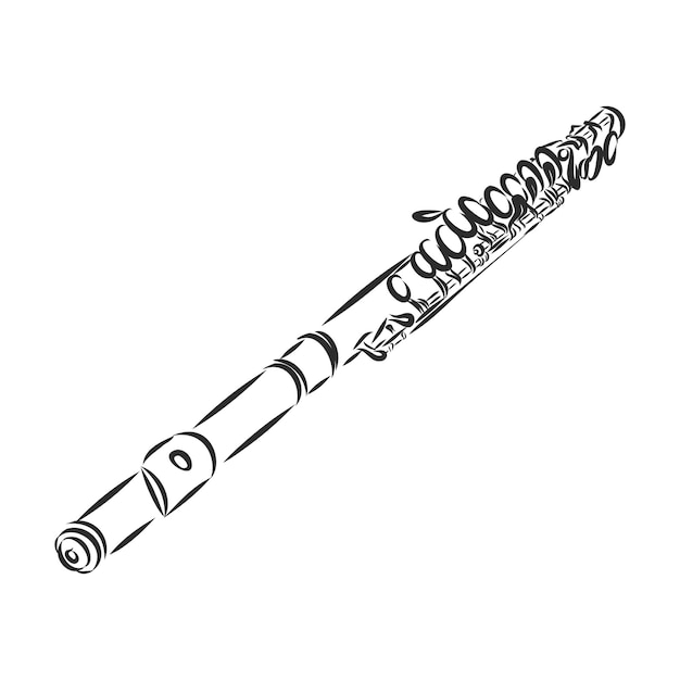 Flute illustration, drawing, engraving, ink, line art, vector