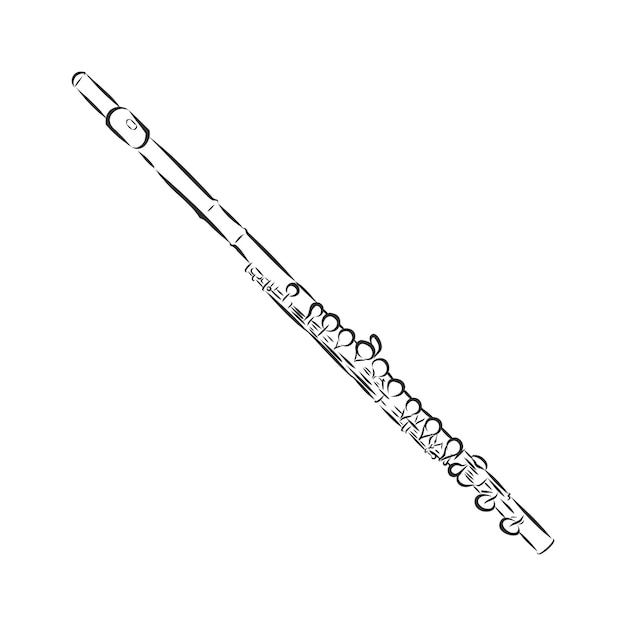 Flute illustration, drawing, engraving, ink, line art, vector