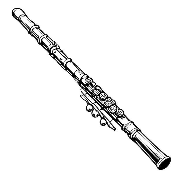 Flute retro hand drawn sketch vector illustration musical