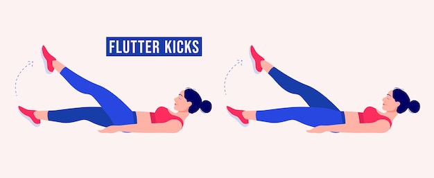 Premium Vector | Flutter kicks exercise woman workout fitness aerobic and exercise