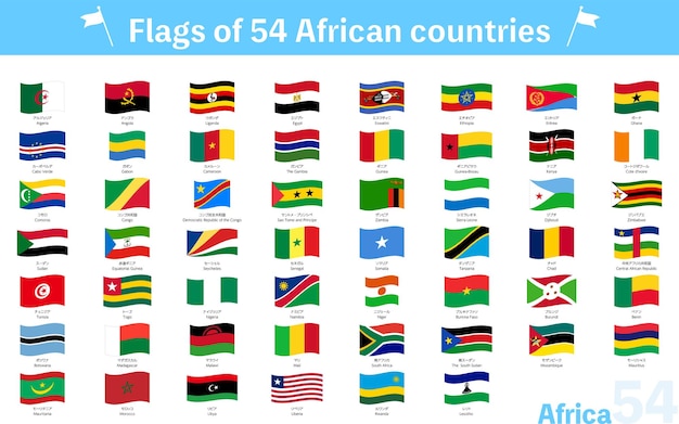 Vector fluttering world flag icons set of 54 african countries