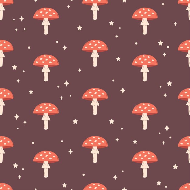 Fly agaric mushroom seamless pattern Autumn magic