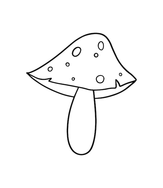 Fly agaric mushroom with spots poisonous plant nature forest doodle linear cartoon coloring