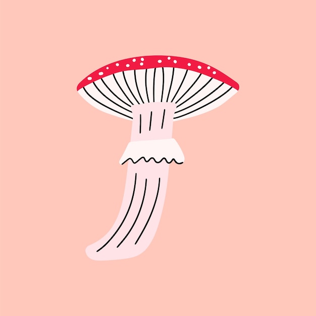 Fly agaric in the style of hand drawing Design postcard icon Vector illustration