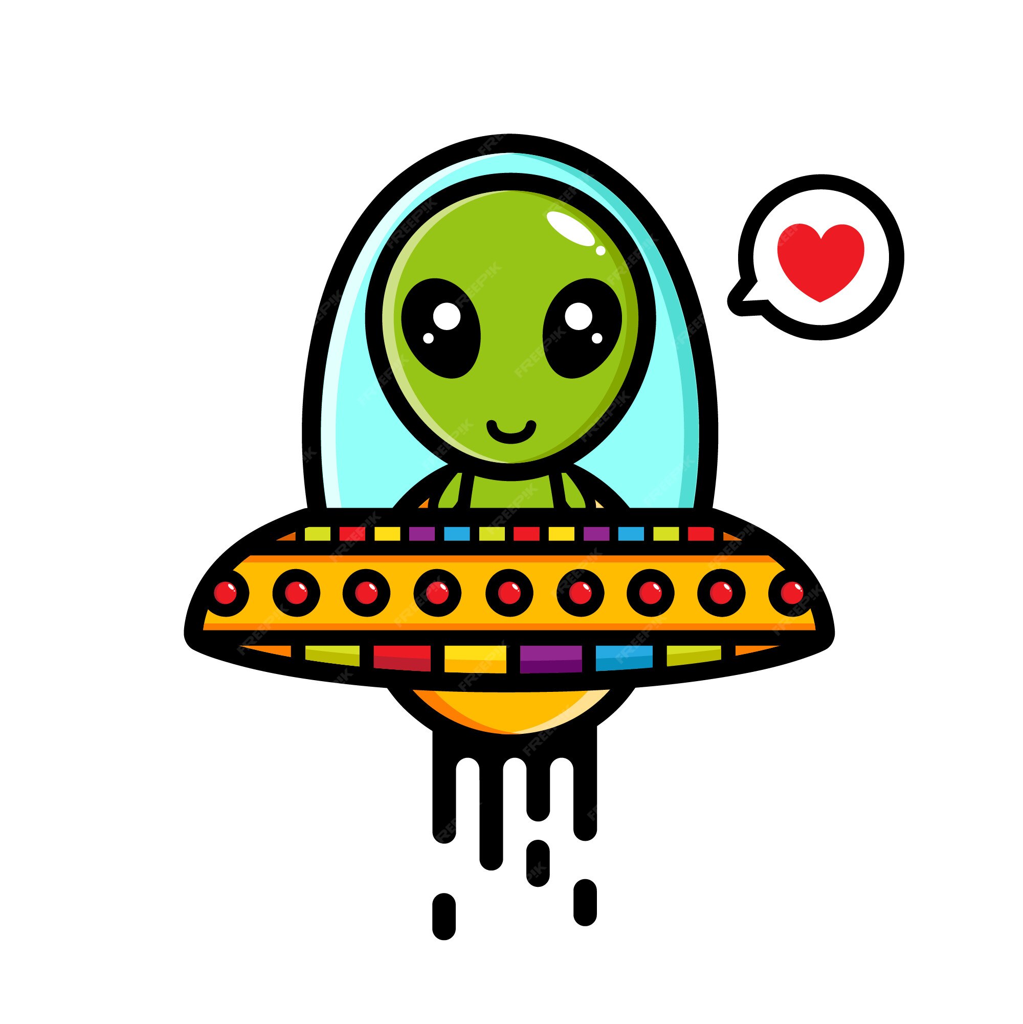 Premium Vector | Fly aliens riding ufo with love