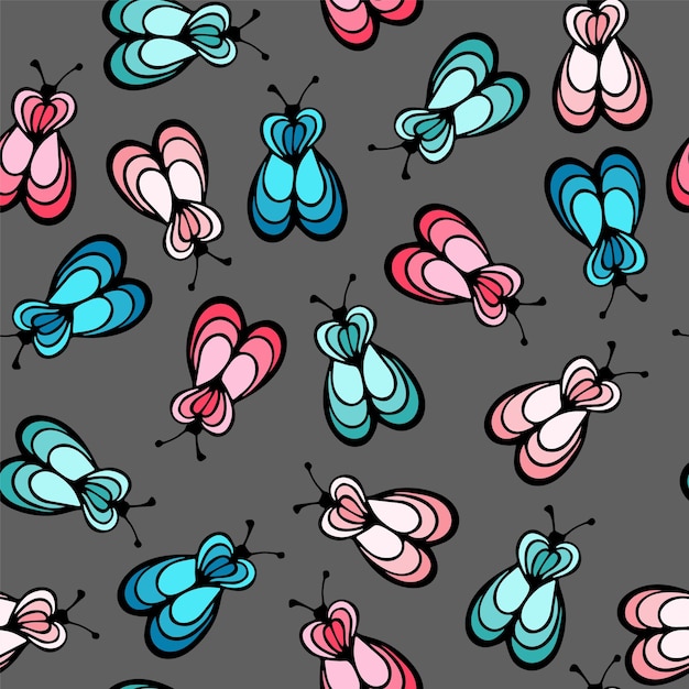 Fly bug insect cartoon illustration vector seamless pattern