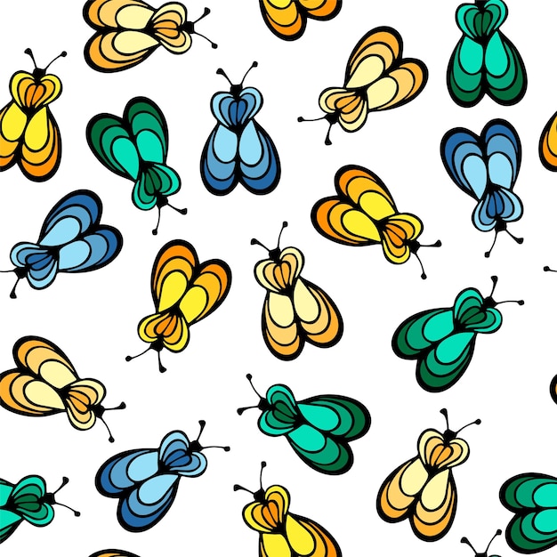 Fly bug insect cartoon illustration vector seamless pattern