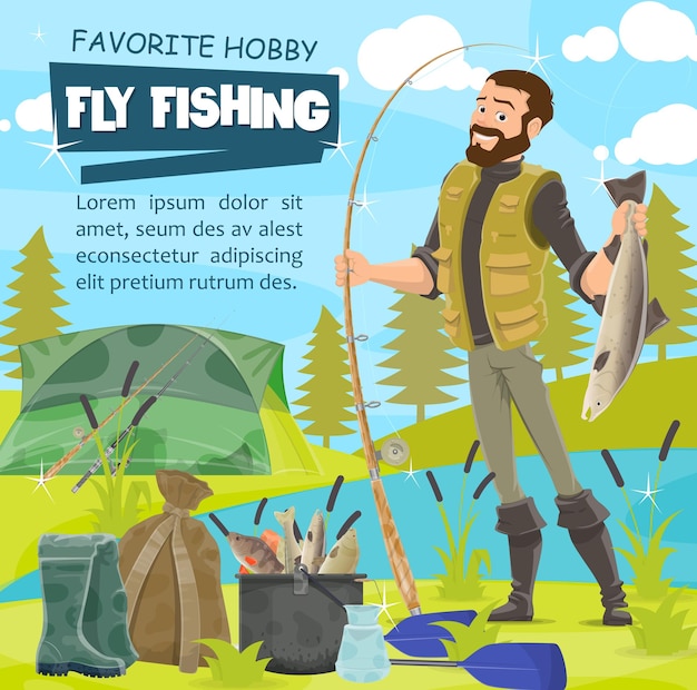 Fly fishing sport fisherman and pike tackles