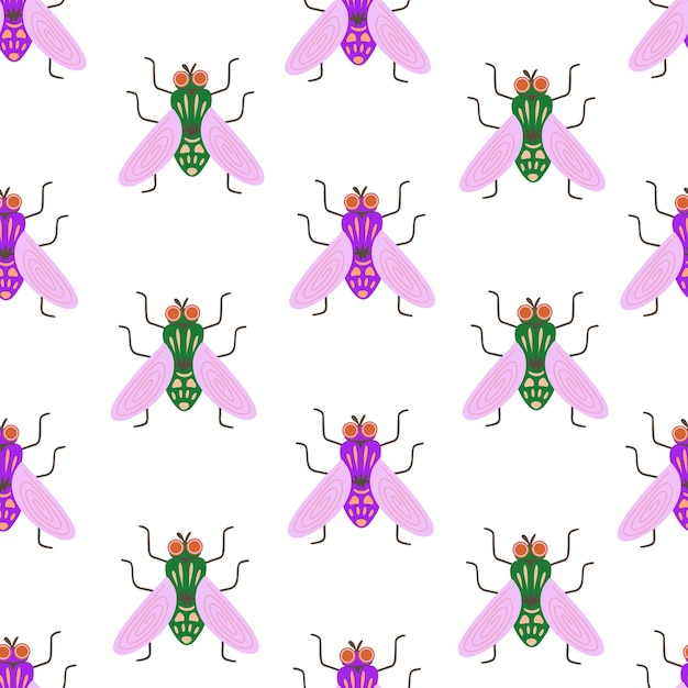 Fly insect tsetse fly seamless pattern Hand drawn illustration