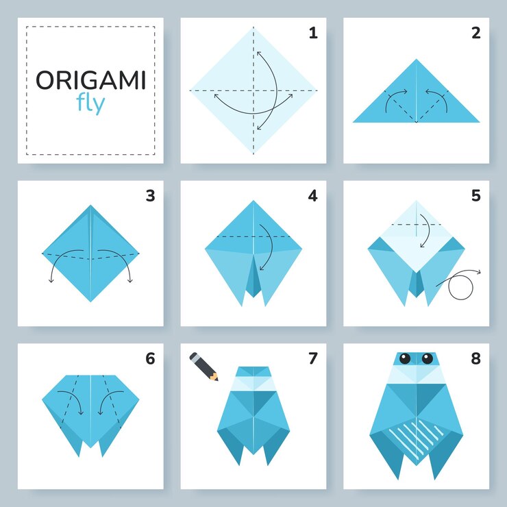 Vector fly origami scheme tutorial moving model origami for kids step by step how to make a cute origami