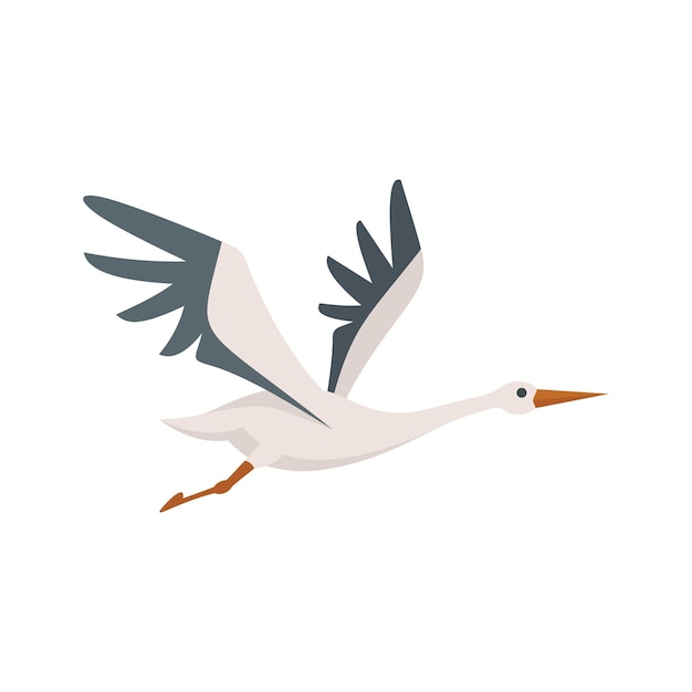 Vector fly stork icon flat vector white bird crane nest isolated