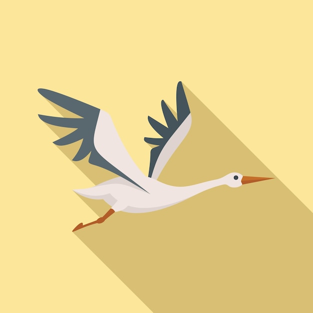 Fly stork icon flat vector White bird Crane nest