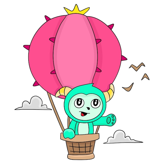 Fly with a hot air balloon. cartoon illustration cute sticker