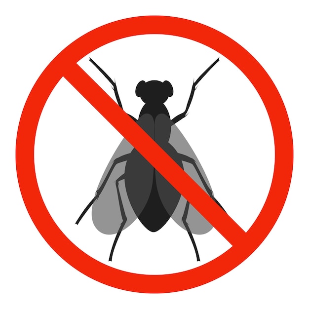 The Fly with red ban sign. STOP Fly sign isolated. No fly icon. Vector illustration.