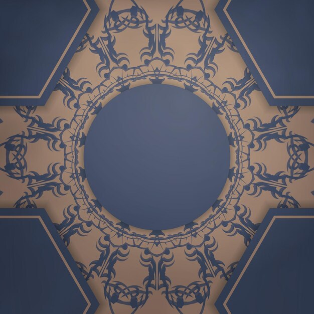 Vector flyer in blue with indian brown ornaments for your design.