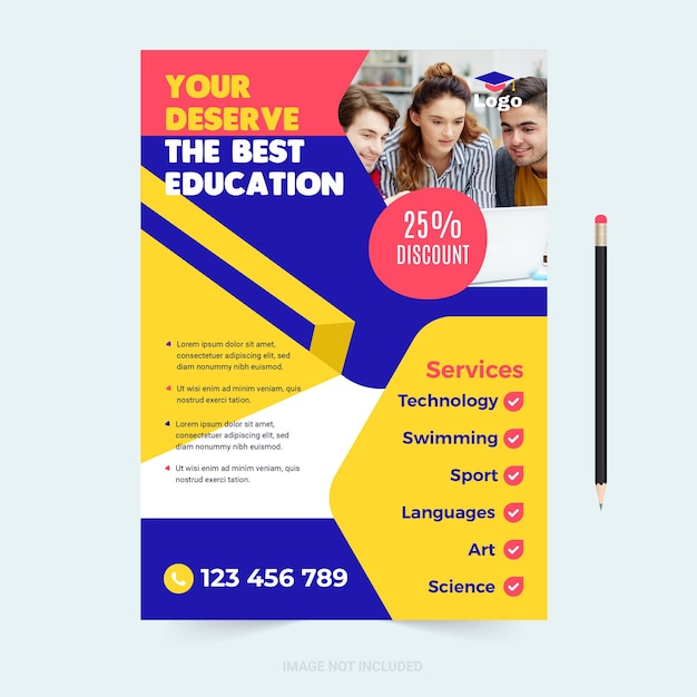 Vector flyer brochure cover template for kids back to school education admission layout design