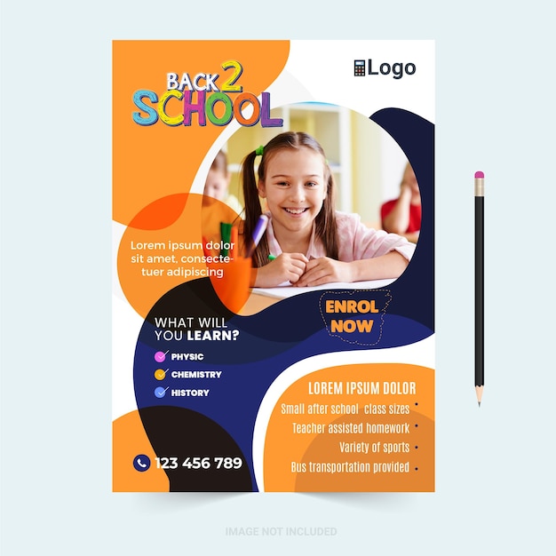 Flyer brochure cover template for kids back to school education admission layout design