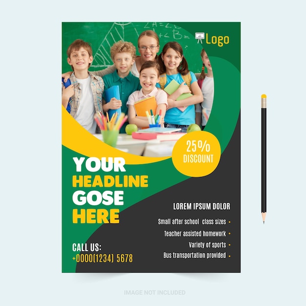 Flyer brochure cover template for Kids back to school education admission layout design