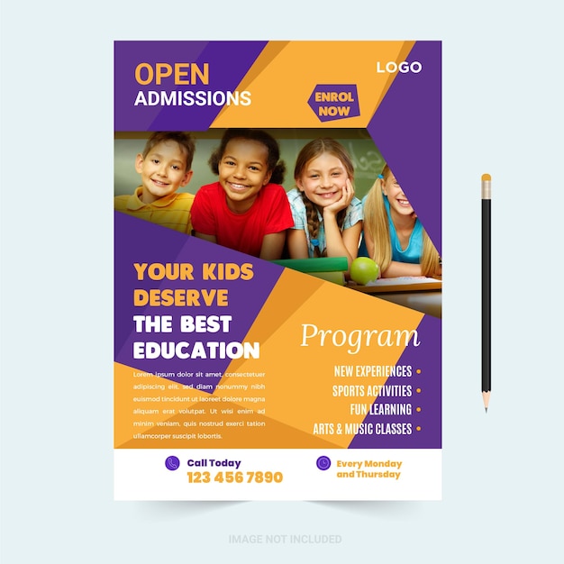 Vector flyer brochure cover template for kids back to school education admission layout design