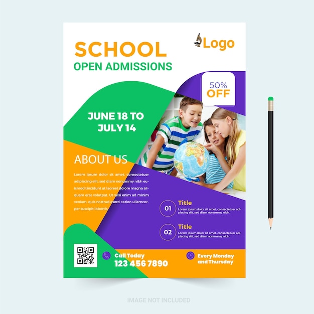 Vector flyer brochure cover template for kids back to school education admission layout design