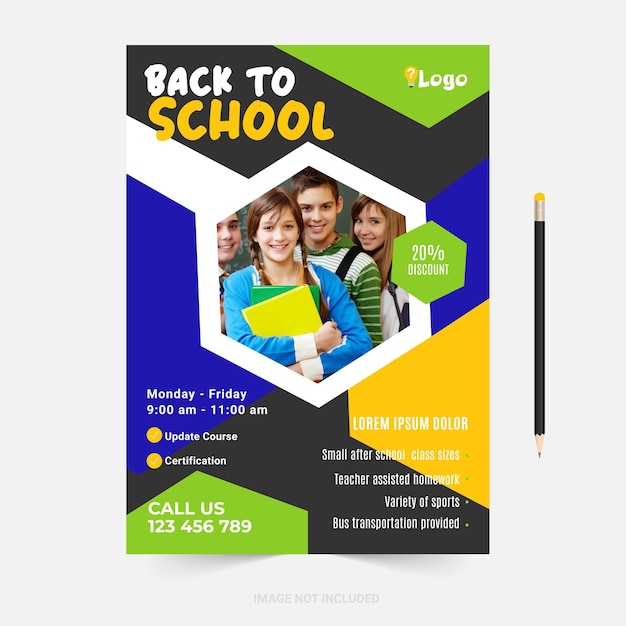 Vector flyer brochure cover template for kids back to school education admission layout design