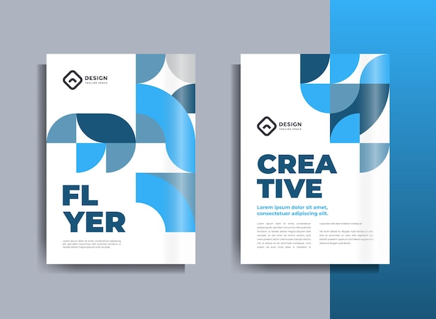 Vector flyer brochure ontwerp sjabloon zakelijke dekking geometrische thema cirkels blauwe kleur
