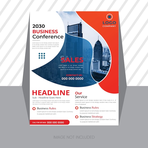 A flyer for a business conference that is red and blue