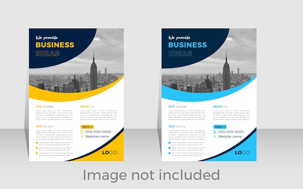 A flyer for a business with a blue and yellow background.