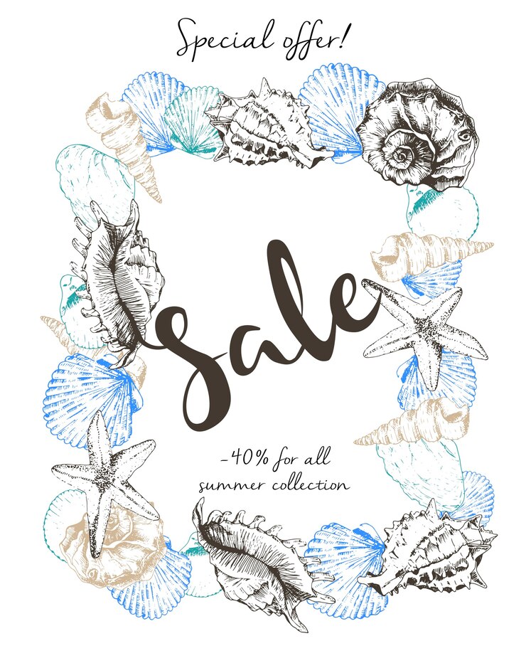 Vector flyer decorated with seashells 