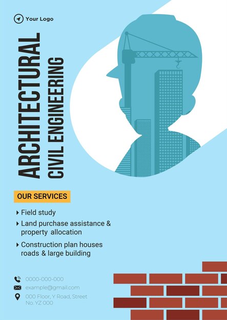 Vector flyer design of architectural civil engineering cartoon style template