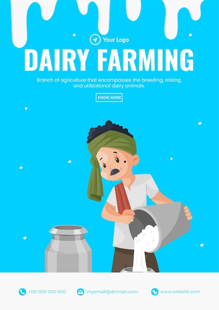 Flyer design of dairy farming cartoon style template