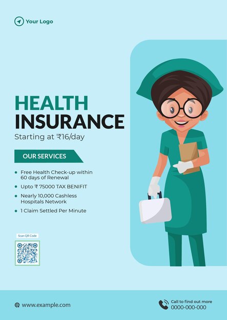 Flyer design of health insurance cartoon style template