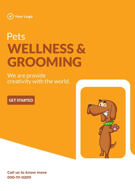 Vector flyer design of pets wellness and grooming template