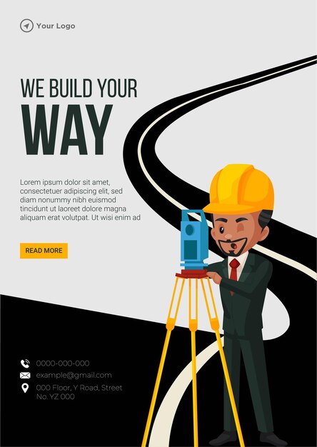 Flyer design of we build your way cartoon style template