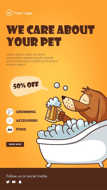 Vector flyer design of we care about your pet template