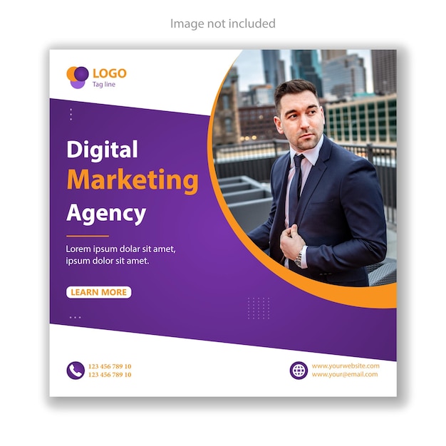 A flyer for digital marketing agency that is purple and orange.